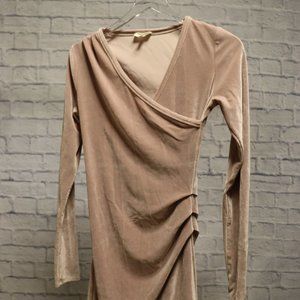 Aritzia Velvet Wrap-Style Dress in Blush Tan